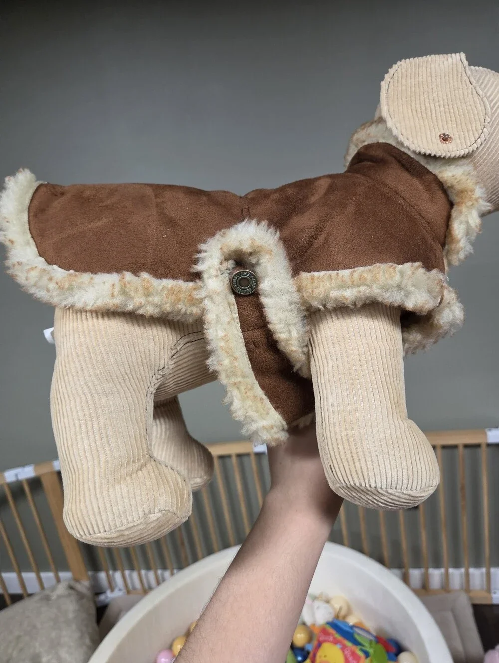 Vintage 2005 Y2K Gap Tan Corduroy Stuffed Dog Plush Toy with Removable Sherpa Ja